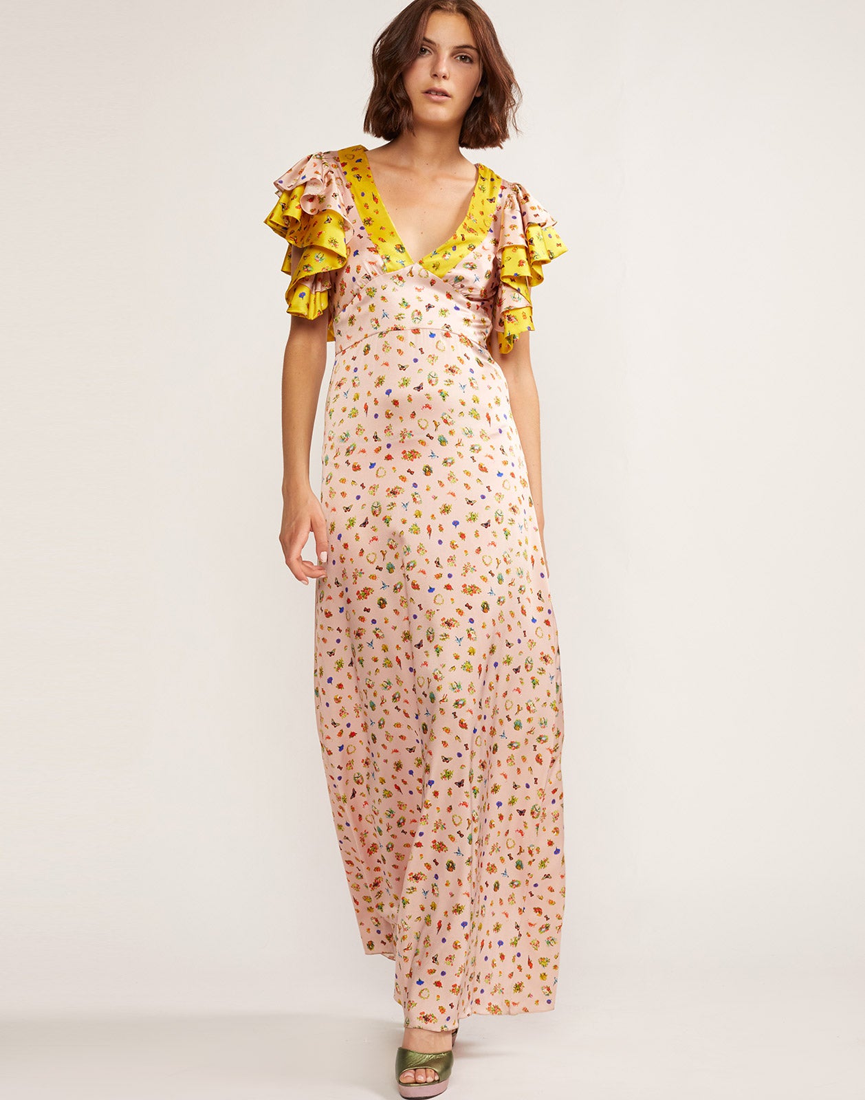 printed maxi dress with sleeves