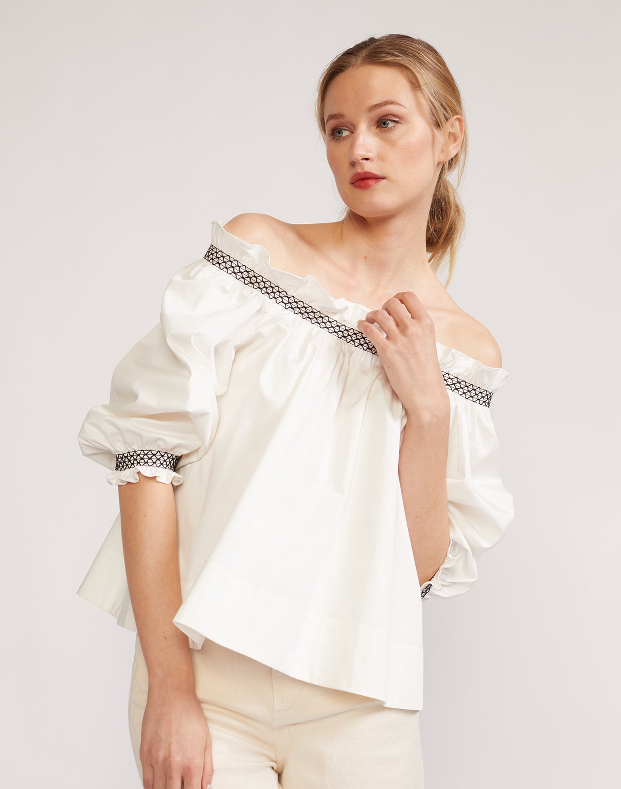 white cotton off the shoulder top