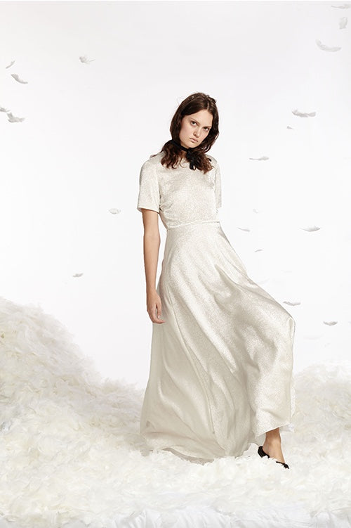 Cynthia Rowley Spring 2017 look 29 featuring white metallic short sleeve maxi dress