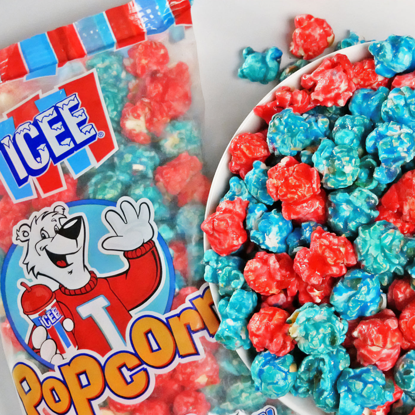 Icee Cherry And Blue Raspberry Popcorn Prepackaged Gourmet Popcorn Gold Medal Products Co 1839