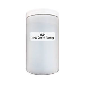 plain white canister with salted caramel flavoring label