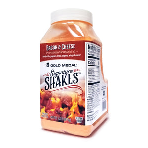 Signature Shakes shaker with bacon and cheese graphics