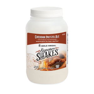 Signature Shakes jar with beer and pretzel graphics