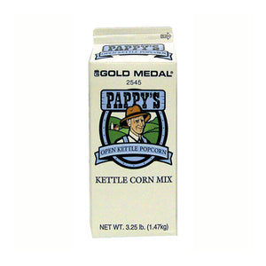 carton of Pappy's Kettle Corn Mix with image of farmer on label