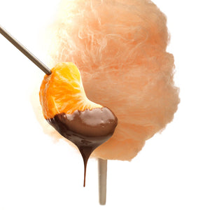 chocolate covered orange slice with orange cotton candy