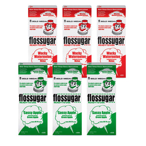 three 1/2-gallon cartons of Wacky Watermelon Flossugar and three 1/2-gallon cartons of Sassy Green Apple Flossugar