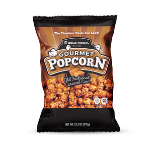 front of Old Fashioned Caramel Corn gourmet popcorn bag