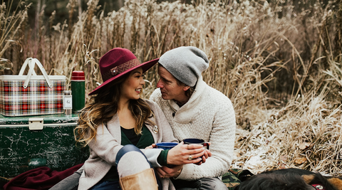 autumn picnic with tea and cookies outdoors