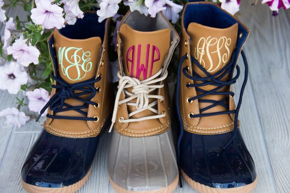 monogrammed duck boots with fur