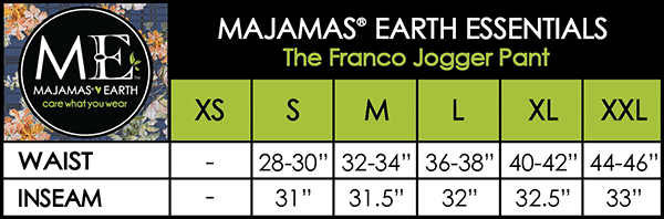 MAJAMAS EARTH SIZE CHART ESSENTIALS MEN The Franco Jogger Pant