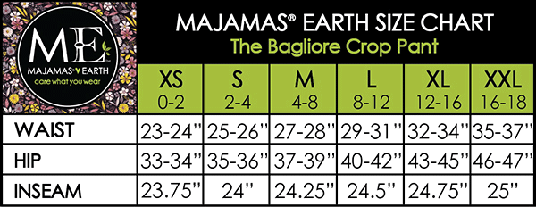 MAJAMAS EARTH SIZE CHART ESSENTIALS WOMEN BOTTOMS The Bagliore Crop Pant