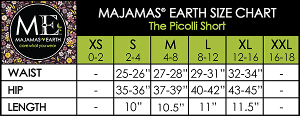 MAJAMAS EARTH SIZE CHART ESSENTIALS WOMEN BOTTOMS The Picolli Short