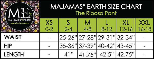 MAJAMAS EARTH Size Chart The Riposo Pant