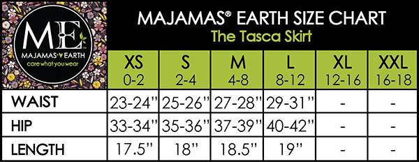 MAJAMAS EARTH SIZE CHART ESSENTIALS WOMEN SKIRTS The Tasca Skirt