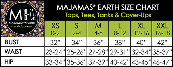 MAJAMAS EARTH SIZE CHART MATERNITY/NURSING WOMEN Tops, Tees, Tanks & Cover-Ups