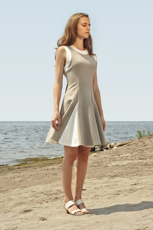 Eloise Robe Printemps Été Taupe Blanche 