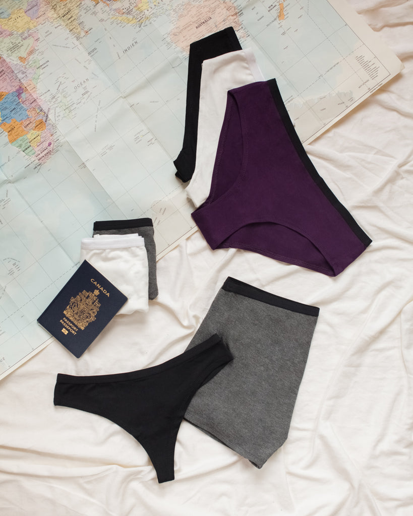 Underwear plum black grey ivory world map