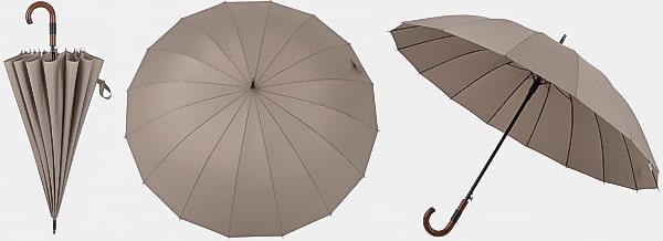 ベージュの紳士の防風傘を 3 つの角度から表示
