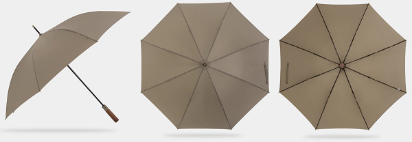 Beige strong wooden umbrella display from different perspectives
