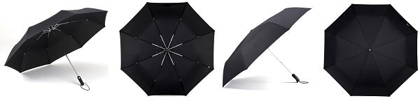 Display of the black automatic windproof umbrella from different perspectives