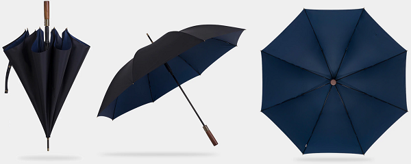 Black & blue strong wooden umbrella displayed from different perspectives