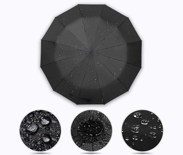 Fabric details of the black classic travel umbrella