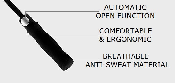 The handle and its details for the black large windproof umbrella