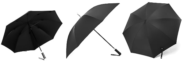 黒の長い防風傘のデ​​ィスプレイ