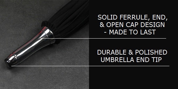 Black long windproof umbrella end tip details