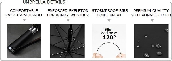 Black long windproof umbrella selling points