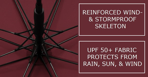 Windproof reinforced skeleton of the black & wine red strong wooden umbrella