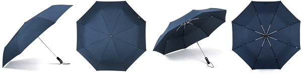 Display from the different perspectives of the blue automatic windproof umbrella