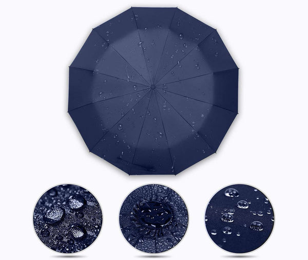 Fabric details of the blue classic travel umbrella