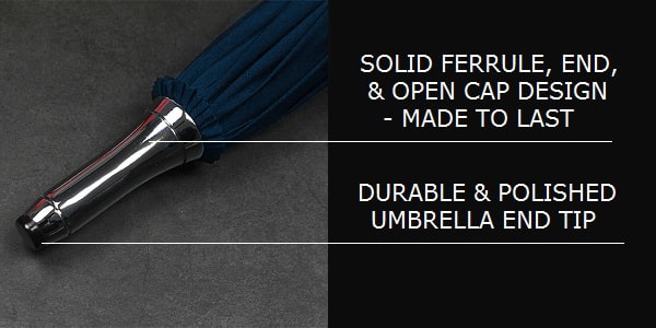Blue long windproof umbrella end tip details