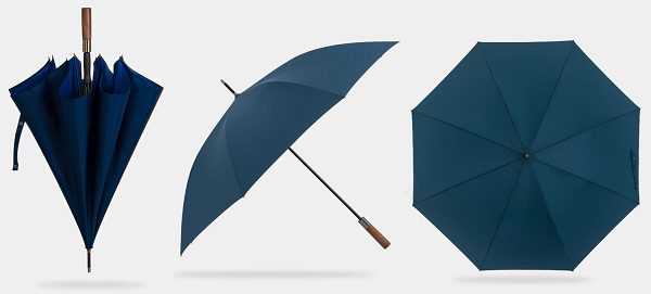 Blue strong wooden umbrella display from different perspectives