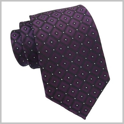 Cravatta in seta a pois a quadri viola scuro