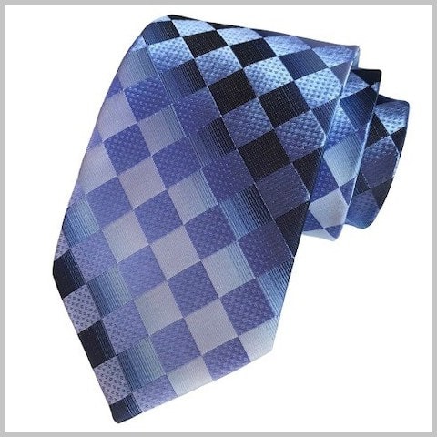 Cravatta in seta sfumata blu a quadri lavanda
