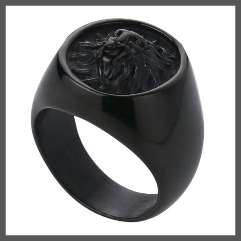 Black lion pinky ring for men
