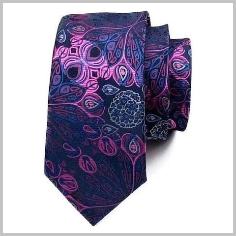 Cravatta in seta di pavone floreale rosa viola blu