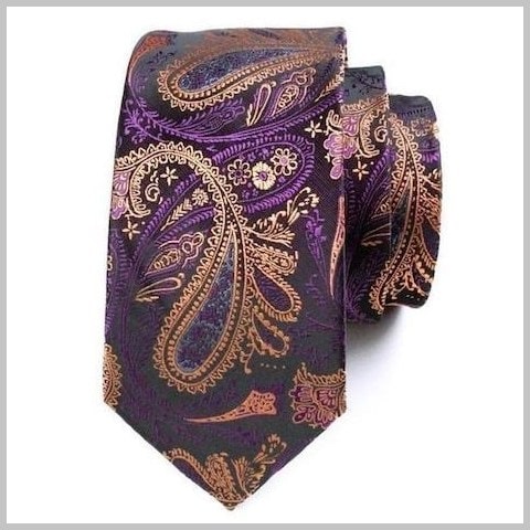 Cravatta in seta paisley color oro viola