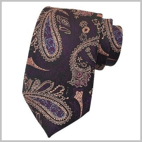 Purple Rose Gold Paisley Silk Tie