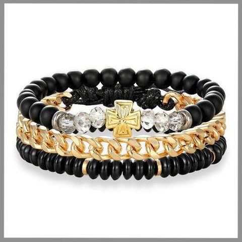 Stacked bracelet set in black and gold