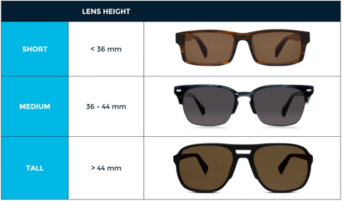 Sunglasses lens height