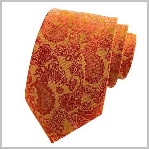 Tangerine Orange Paisley Silk Tie