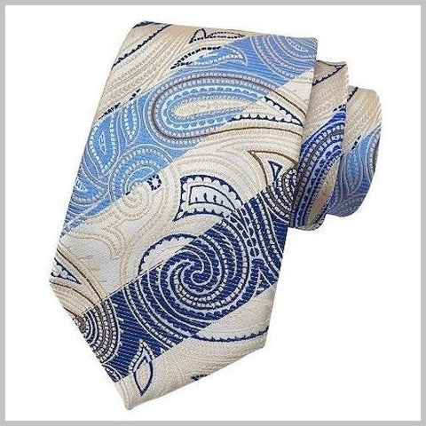 Ivory White And Blue Paisley Silk Tie