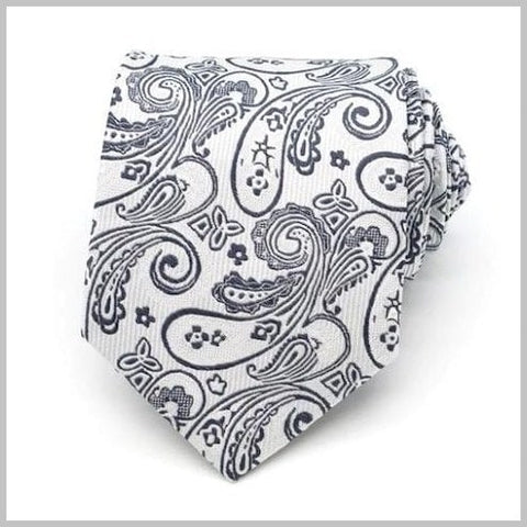 Cravatta in seta bianca con motivi cachemire