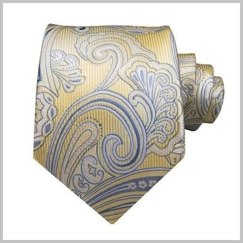 Yellow Blue Paisley Silk Tie