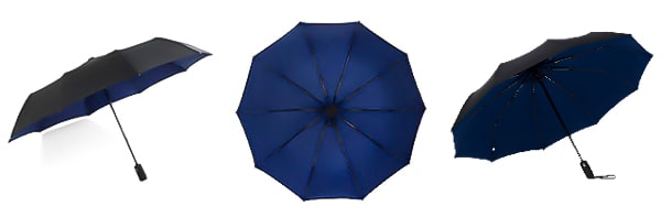 Blue & black 2 color umbrella display from three angles