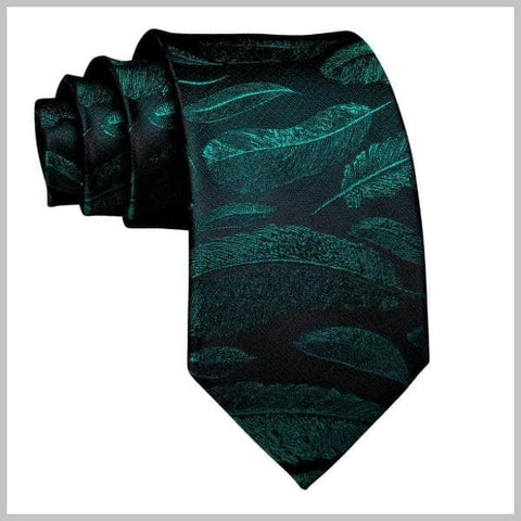 Cravatta con piume nere e verdi in seta