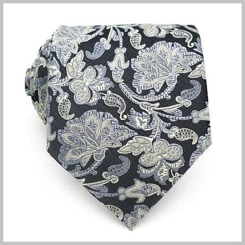 シルク製グレーの花柄ネクタイ